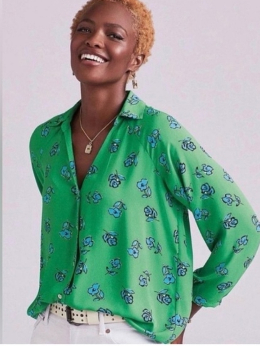 Cabi Go To Green Floral Button-Up Shirt